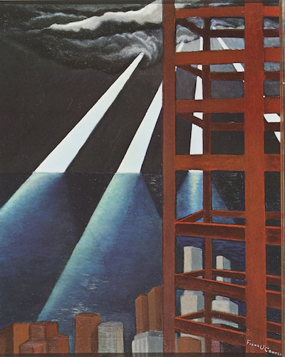 A painting by Frank O’Connor which was reprinted in the twenty-fifth-anniversary edition of Ayn Rand’s novel The Fountainhead.